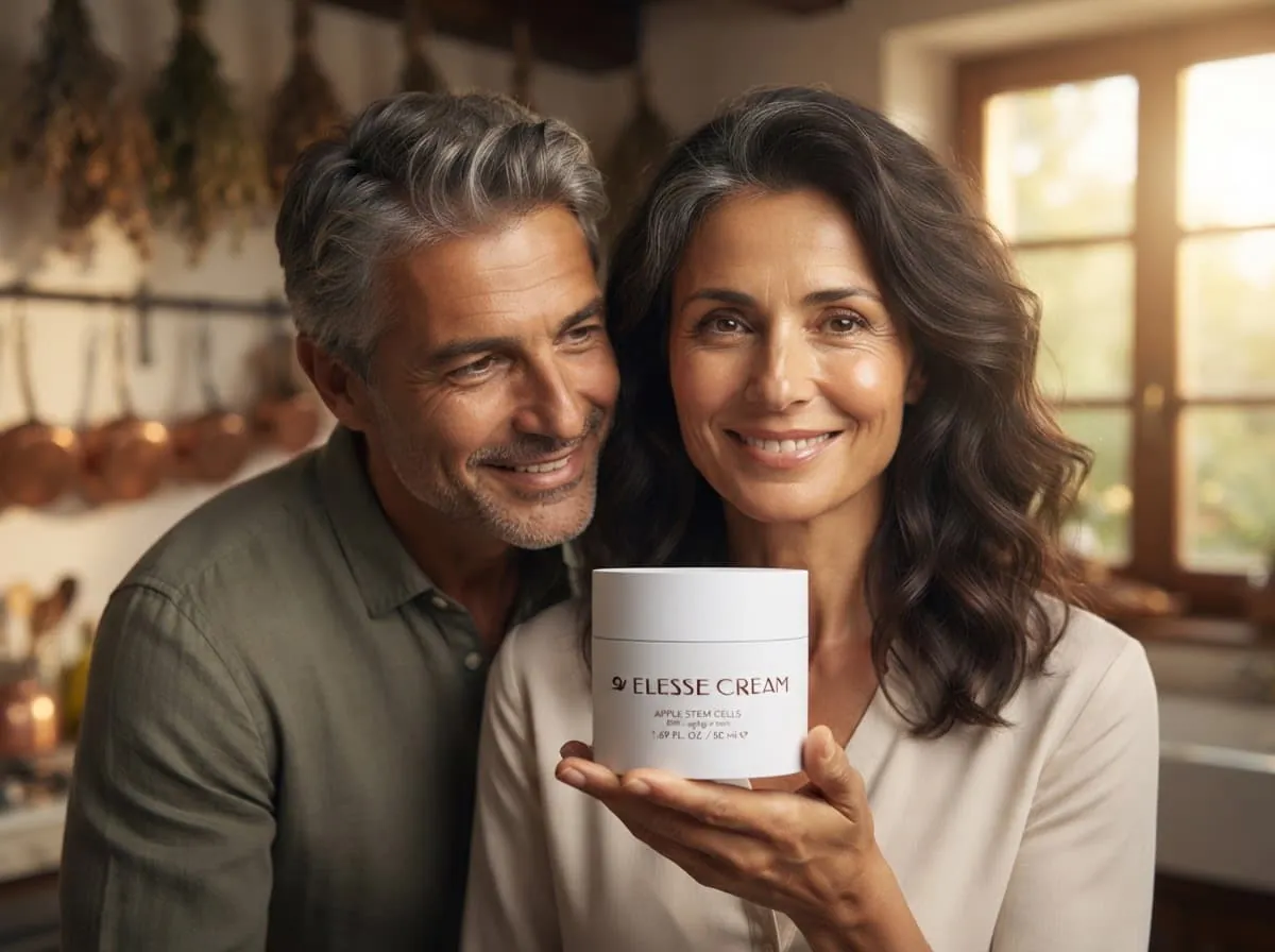 Couple enjoying a skincare moment with Elesse Cream