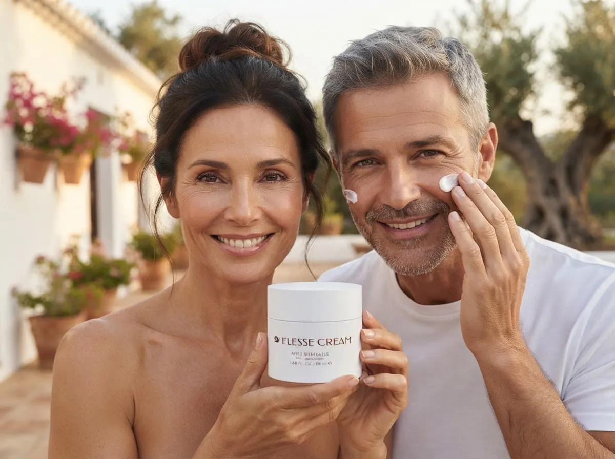 Couple enjoying a skincare moment with Elesse Cream