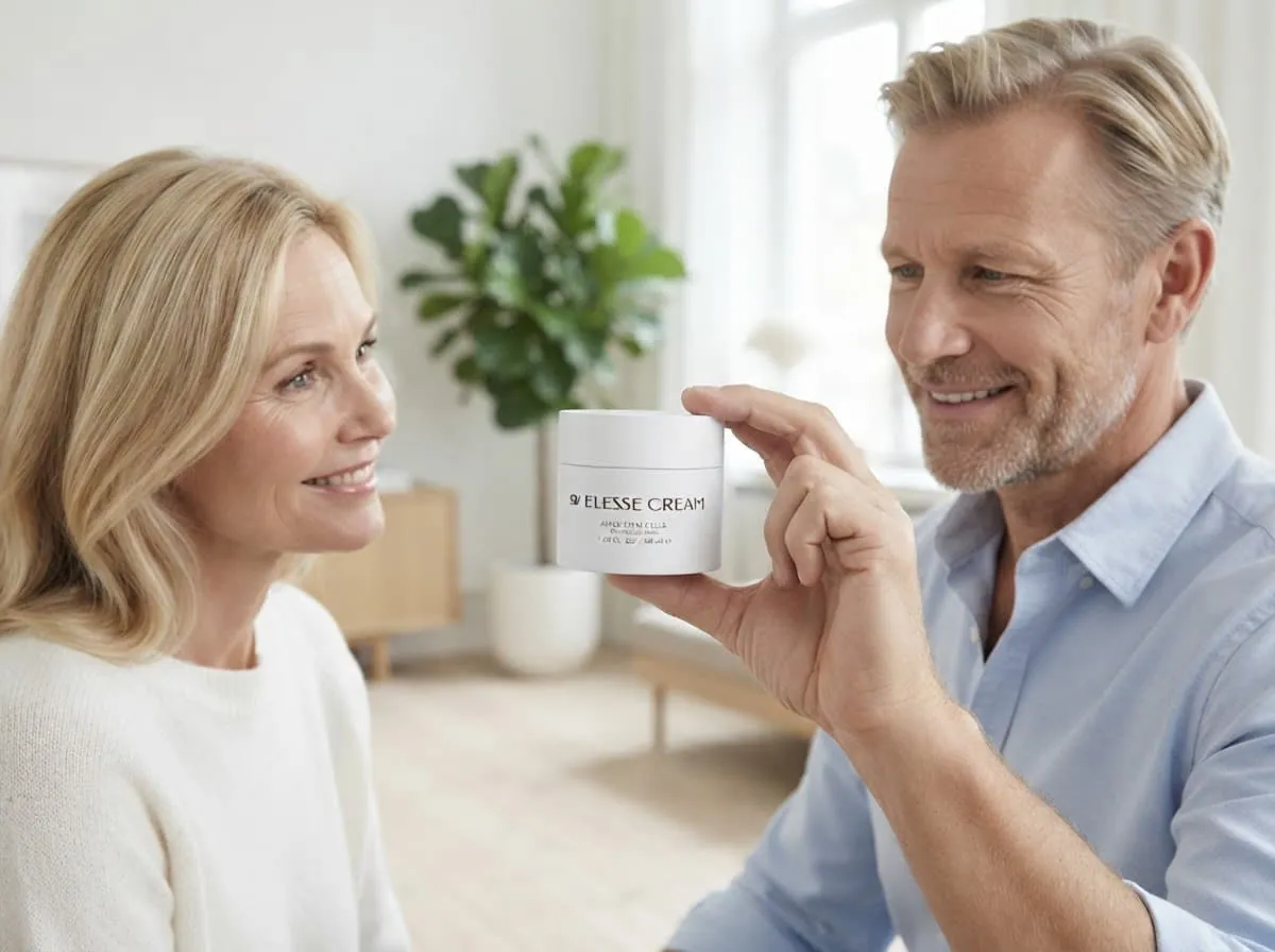 Couple enjoying a skincare moment with Elesse Cream